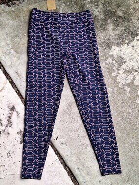 Women's Boden Navy Blue Leggings Pink Dachshunds Dog Print 10 NWT